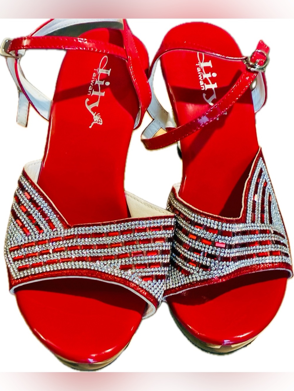 Ally Fashion Red Crystal-Strap Women's Heels